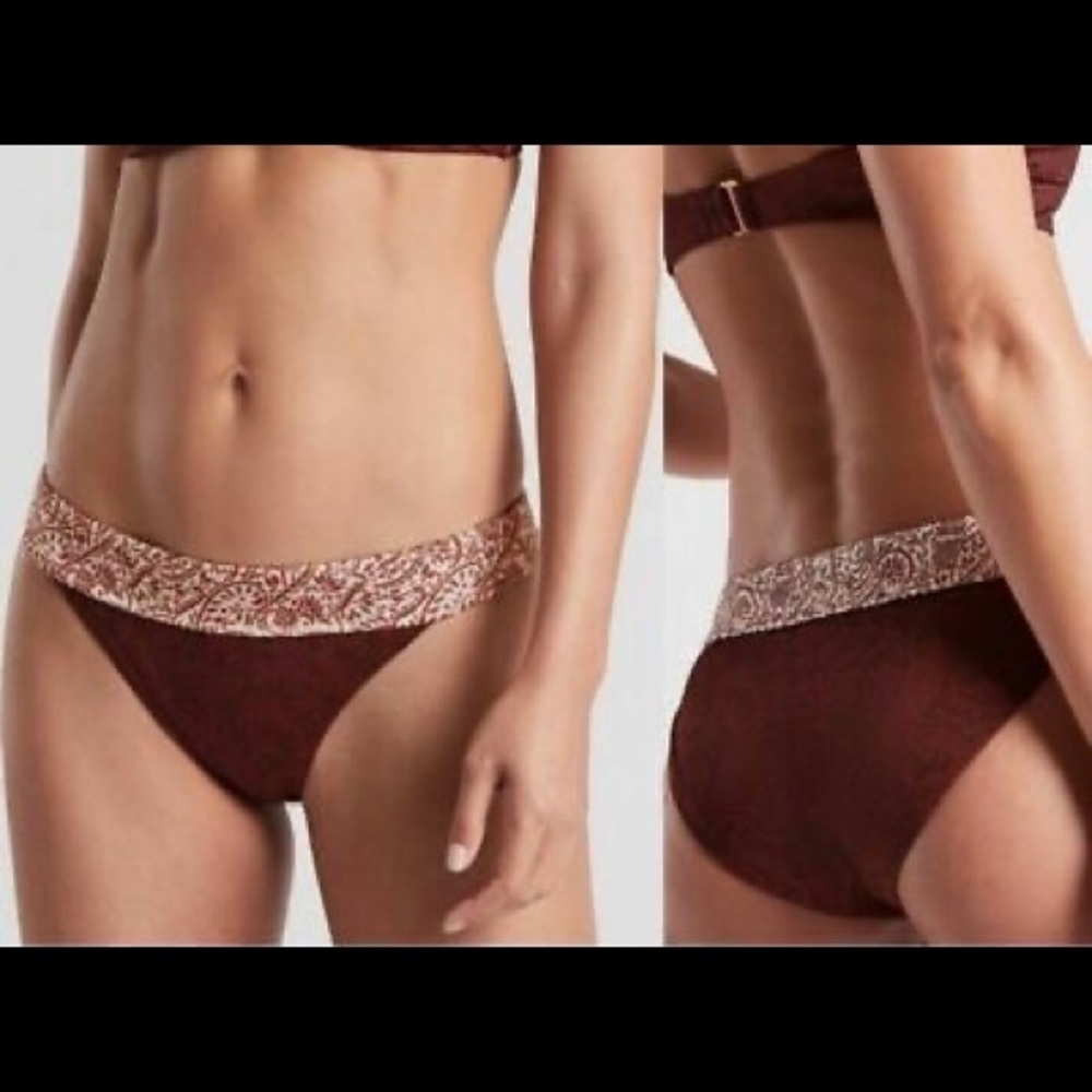 Athleta Aqualuxe Batik Mid Rise Bikini Bottom Sz L